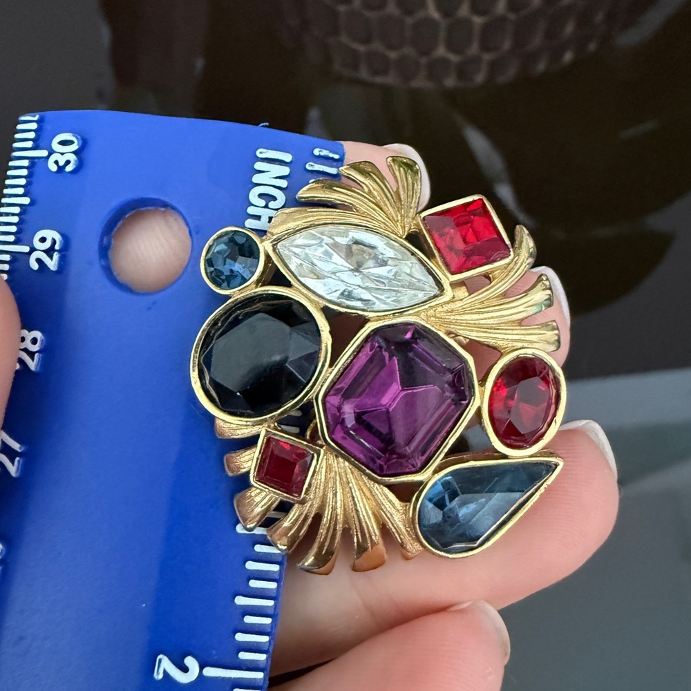LOT 1836 18K gold plated Givenchy vintage color stones clip on earrings - Picture 3 of 10